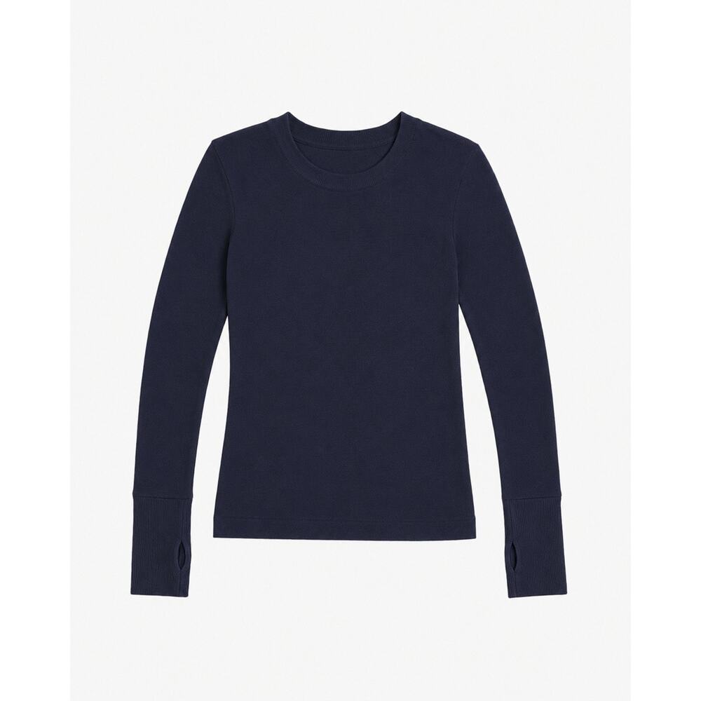 Enza Costa Cashmere Easy Cuff Top Small Crew Neck Long Sleeve Thumbhole Midnight - Picture 3 of 4